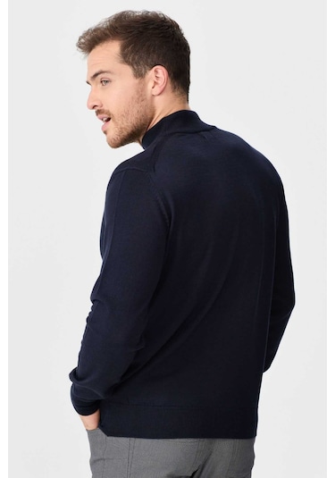 Desen Triko Erkek Yarım Balıkçı Yaka Baklava Desenli Yün Kazak 02422548 Lacivert
