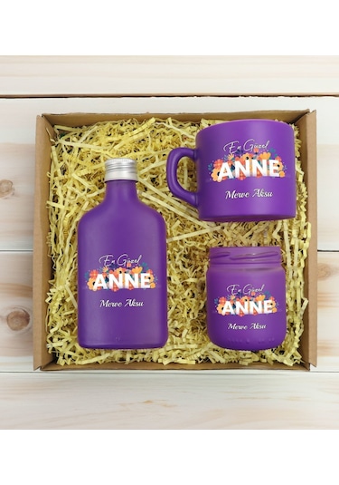Bk Gift Kişiye Özel İsimli Dtf Anne Temalı Mor Kahve Fincanı & Kolonya & Mum Hediye Seti-2, Anneye Hediye, Anneler Günü Hediyesi Kobitmeyencom30970 Bk
