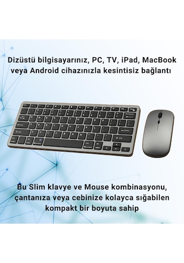 Coofbe Premium 2.4g Kablosuz Bluetooth Klavye Mouse Seti Şarj Edilebilir Telefon Tablet Laptop Klavye Seti