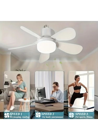 Xuweiwei Beyaz 1 Adet Modern Tavan Vantilatoru Isikli Uzaktan Kumandali 3 Hizli Sessiz E26 E27 Vidalı Fan Yatak Oturma Mutfak Icin 3 Renkli Karartma