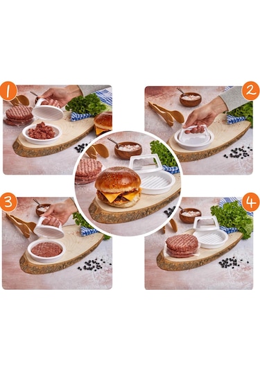 Rotanev Hamburger ve Köfte Kalıbı Şekillendirici Pratik Köfte Yapma Aparatı Ve Şekilli Patates Dilimleyici Çok Renkli
