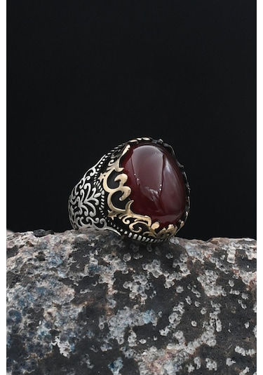 Akik Taşlı 925 Ayar Gümüş Erkek Yüzüğü 901257