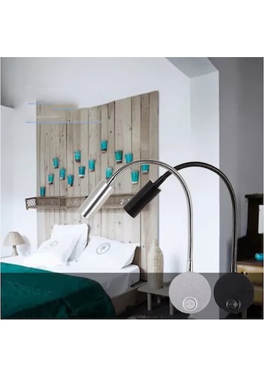 Geeksen 3w Led Duvarlık Aydınlatma - Esnek Anahtarlı Alüminyum Avize Siyah