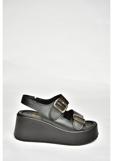 Fox Shoes U946418509 Siyah Dolgu Topuklu Kadın Ayakkabı Siyah-suni Deri