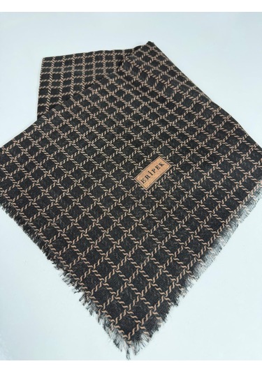 Eripek Desenli Flamalı Keten Eşarp- 06112 Siyah-somon