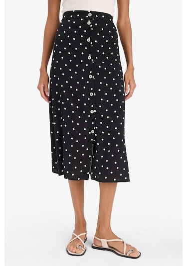 DeFacto A Form Desenli Düğmeli Normal Bel Midi Etek Z8094AZ25SMBK81 Siyah