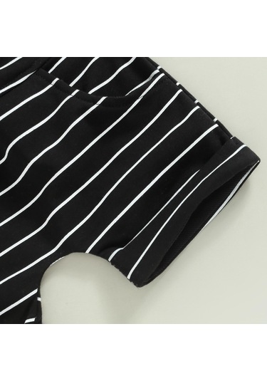 Haki Erkek Bebek Yaz Kıyafetleri Çizgili Kısa Kollu Kapşonlu Kazak Ve Günlük Elastik Büzgülü Şort Takım 0 - 6 Ay Haki