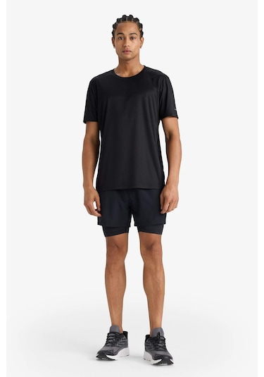 Defacto Defactofit Slim Fit Dar Kesim Bisiklet Yaka Çabuk Kuruyan Nefes Alabilen Esnek Kumaş Baskılı Sporcu Kısa Kollu Tişört E9318ax25aubk81 SIYAH