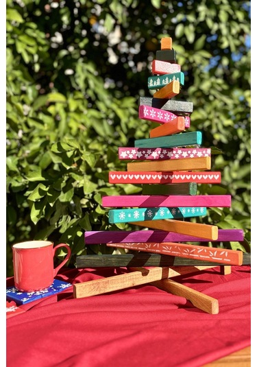 Leftover Ahşap Yılbaşı Ağacı - 54cm Çok Renkli