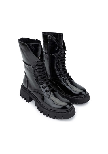 Tamer Tanca Kadın Hakiki Deri Siyah Rugan Casual Bot 1059 05481750 Bn Bot Sk24-25 Sıyah Krsk Rgn Siyah Kırısık