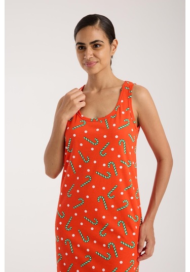 Akbeniz Kadın Kalın Askılı Yırtmaçlı Uzun Turuncu Gecelik Turuncu