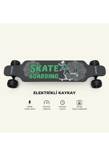 Kochler H2b-02pro Elektrikli Kaykay 40 Km/h Hız, 25 Km Menzil, 120 Kg Taşıma, Çift Motor 1000w Güçlü Model Siyah