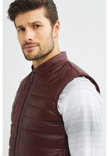 İkbal Thomas Bordo Hakiki Deri Yelek Erkek 001