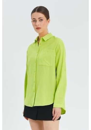 9942 Kadın Oxford Uzun Kol Basic Gömlek Neon Yeşil Neon Yeşil