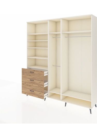 Hyperion Dolap 9 Raflı 3 Çekmeceli 3 Askılı 220x44x243 Aytaşı-aytaşı/çam Aytası/atlas Çam