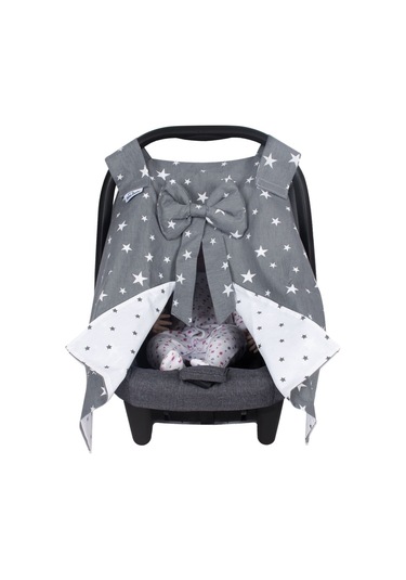 Sevi Bebe Fiyonklu Anakucağı Örtüsü Gri Yıldızlı Desen