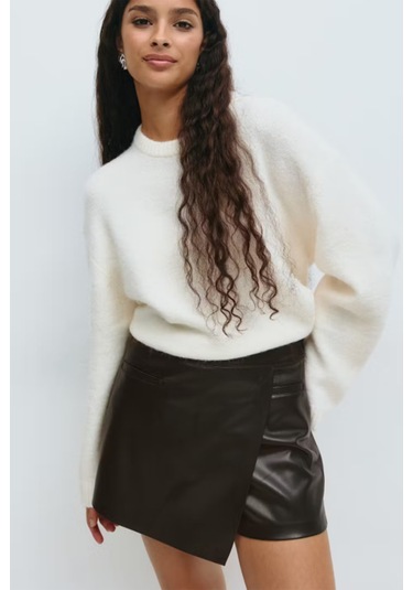 Siyah Kadın Deri Şort Etek Mg2521 Siyah