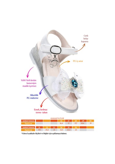 Bufly Fiyonklu Kız Çocuk Sandalet Ayakkabı Beyaz