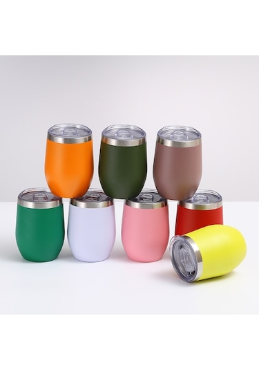 12oz 354ml Paslanmaz Çelik Yumurta Kabuğu Kupa Mini U-şekilli Çift Katmanlı Vakum Yalıtımlı Bardak Pembe