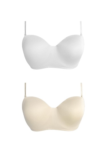 Balenli Toparlayıcı Dolgusuz Straplez Lotus Sütyen 2'li Paket-3 Çok Renkli