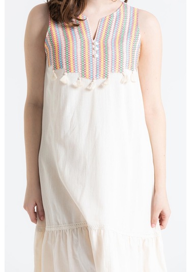 Kolsuz Şile Bezi Ilgaz Midi Boy Elbise Krem Krm-krem Krem