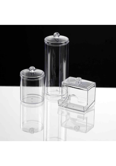 3 Lü Kapaklı Makyaj Organizeri Pamukluk Disklik Çok Amaçlı Makyaj Organizeri