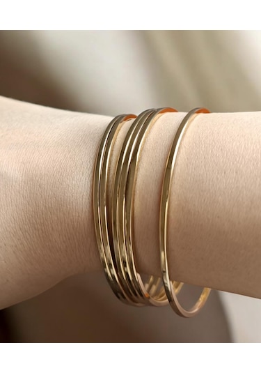 Minel Aksesuar Üçlü Gold Standart Ajda Bilezik Altın
