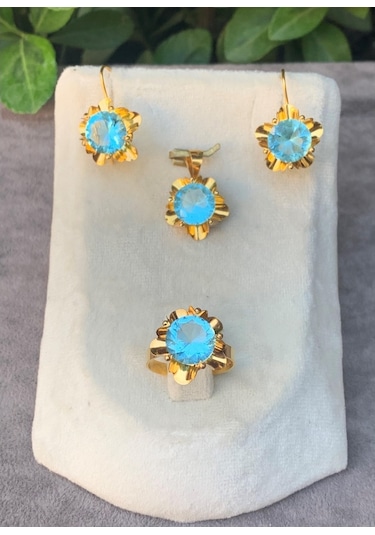 14 Ayar Altın Gül Model Yakut Set