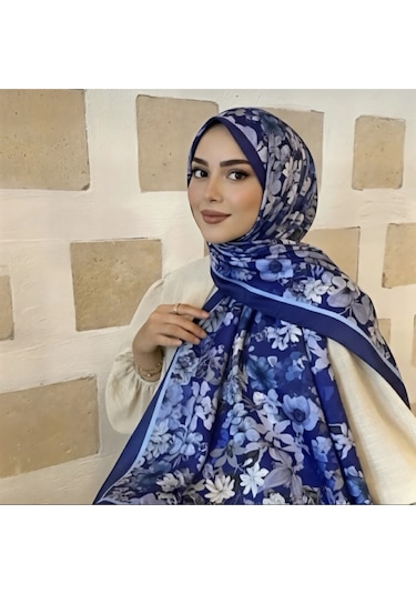 Moodşal Mavi Çiçek Desenli Zera Soft Şal Mavi