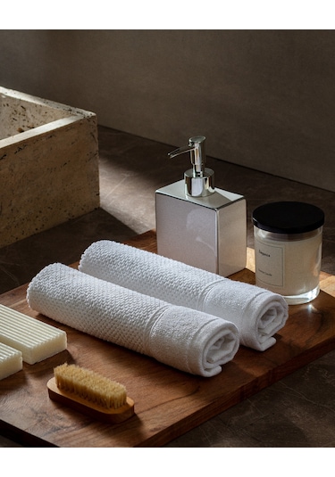 Madame Coco Riz Jakarlı %100 Pamuk 2'li El Havlusu - Beyaz Beyaz