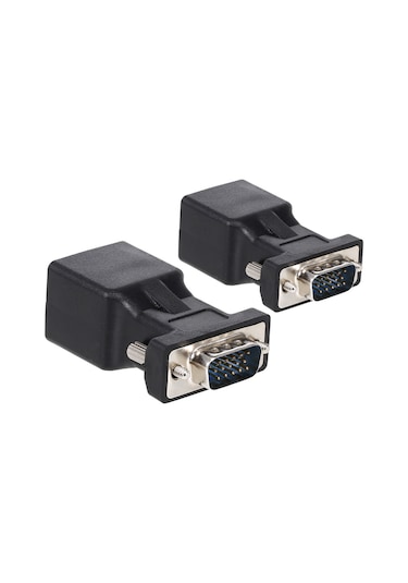 Dofolink 2 Adet Siyah Vga Ertikitici - Vga Erkekden Rj45'e Adaptör, Ağ Kablosu Bağlantı Cihazı