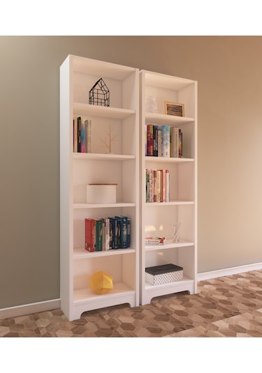 Nur Mobilya 2'li Kitaplık Seti Beyaz Bazalı Model