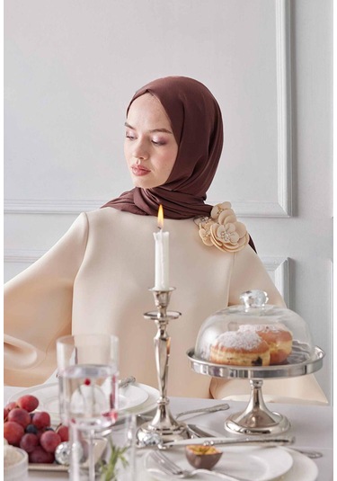 Gesshop Kadın Abiye Janjan Şal Açık Kahverengi