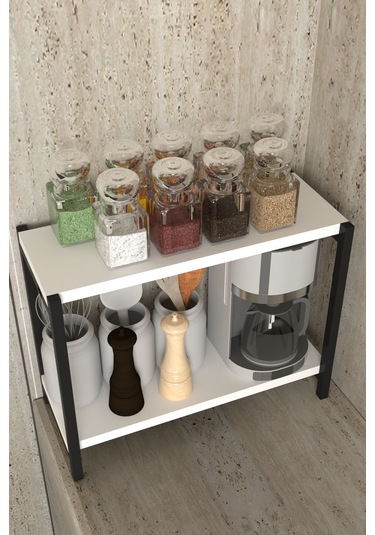 Aju Tezgah Üstü Raf Masaüstü Ayaklı Organizer Mutfak Banyo Düzenleyici Baharatlık Kitaplık Yüksek Raflı Beyaz