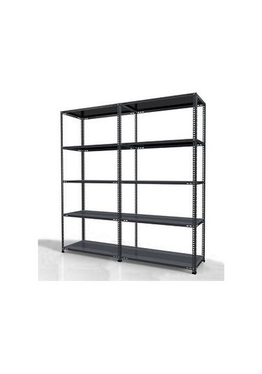 43x186x200 İkili Çelik Raf & 5 Kat Seri Bağlantılı Depo Rafı Gri