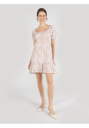 Colin's CL1063791Q1V2MTC Regular Fit Kare Yaka Baskılı Kadın Elbise Çok Renkli