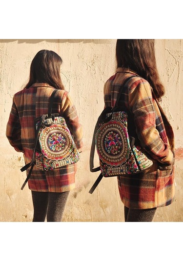 Yogodlns Vintage Sanatsal Tasarım Kadın Kanvas Sırt Çantaları El Yapımı Çiçek Nakış Büyük Kapasiteli Sırt Çantası Okul Çantası Seyahat Omuz Çantaları Çok Renkli