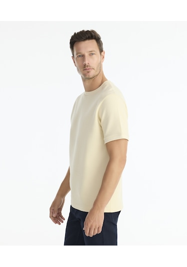 Yargıcı Regular Bisiklet Yaka Kısa Kol T-shirt 25kets9003x 017 Bej