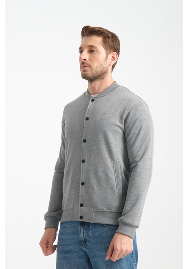 Shooter Sportswear Erkek Sweatshirt Düğmeli Ekru Standart Kalıp Gri Melanj