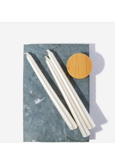 Denic 3 lü Metalik İnci Beyaz  Şamdan Mum