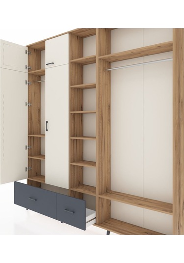 Arges Dolap 12 Raflı 2 Çekmeceli 2 Askılı 220x30x243 Çam-aytaşı/antrasit Aytası/antrasıt