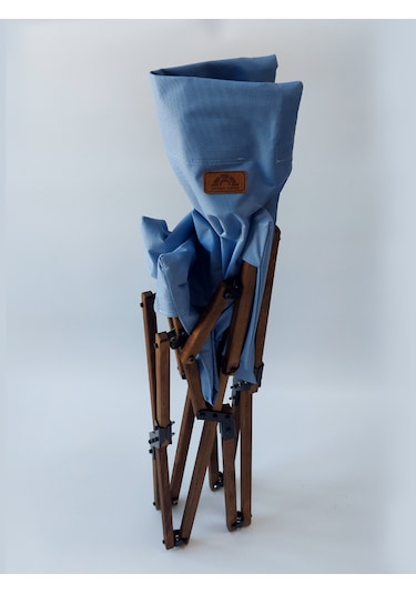 Joyfull Turtle Ahşap - Kollu Katlanır Sandalye -mavi Kılıf -çanta Mavi