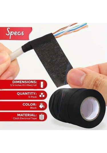 Honeybeeshop 10 Rulo 19mm X 10m Siyah Kimyasal Fiber Kordon Bantı Yüksek Sıcaklık Dayanıklı Otomotiv Elektrik Sarma Koruma İzolasyon