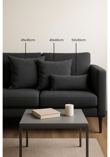 Kadife Serisi Antrasit Kırlent, Yastık Kılıfı En: 45 Boy: 45 Antrasit