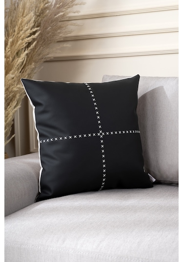 Ivy Soft Deri Siyah Kırlent Kılıfı 45x45 2548 Siyah