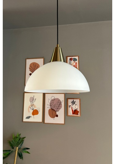 Perry Beyaz Cam Tekli Avize Eskitme Huni Başlık Retro Sarkıt Lamba Restoran Salon Aydınlatma Beyaz