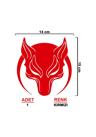 Börü Sticker - Kurt Sticker - Oto Sticker - 14cmx15cm - Kırmızı