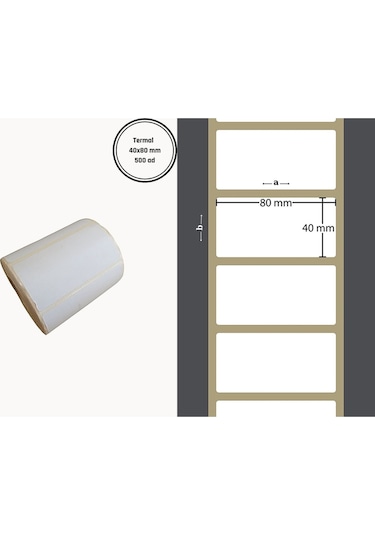 40x80 Mm Termal Terezi Etiketi Yaıpışkanlı Etiket 1 Rulo 500 Adet