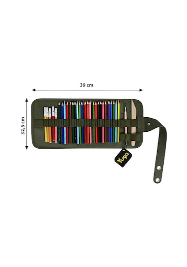 Yuga Suni Deri 36 Gözlü Rulo Kalemlik Yeşil Yeşil