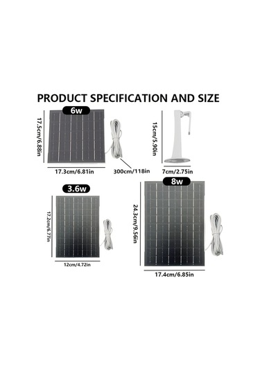 Xuweiwei Beyaz 8w 360 Derece Dönebilen Güneş Paneli Şarj Cihazı Dış Mekan Kameraları İçin Type C Micro Bağlantı Kesintisiz Güç Kaynağı